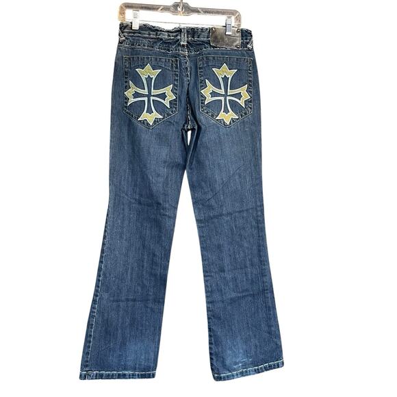 Y2K Smash Bootcut Jeans Womens Size 32 Cotton Blue 90s Cross Thick Stitch - Picture 1 of 13